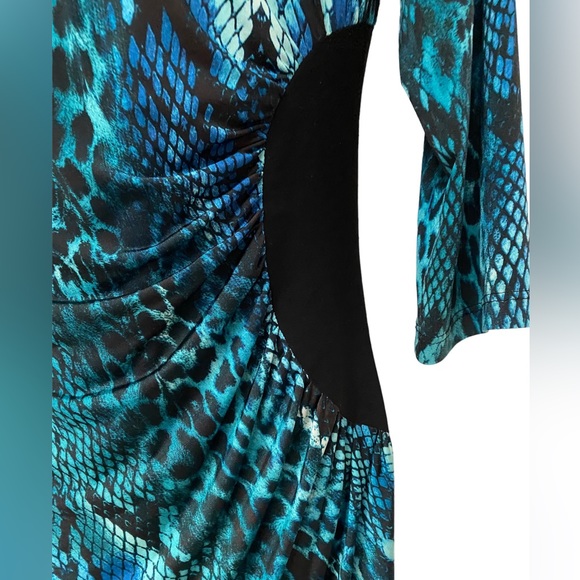 NueVa Blue Animal Print Scoop Neck Ruched Waist Lined Pullover Dress Siz… - Picture 6 of 13